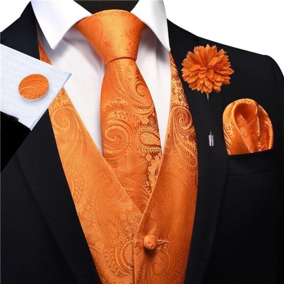 Men's V-Neck Suit Vests 7PCS Orange - Picture 2 of 5